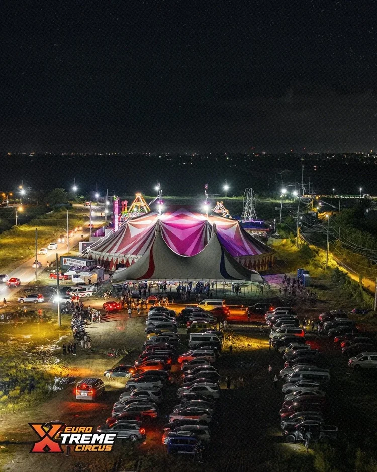 Euro Xtreme Circus big top at night